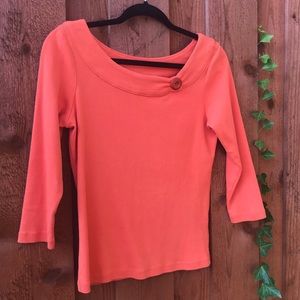 Fall Orange 3/4 Sleeve With Button accent Collar